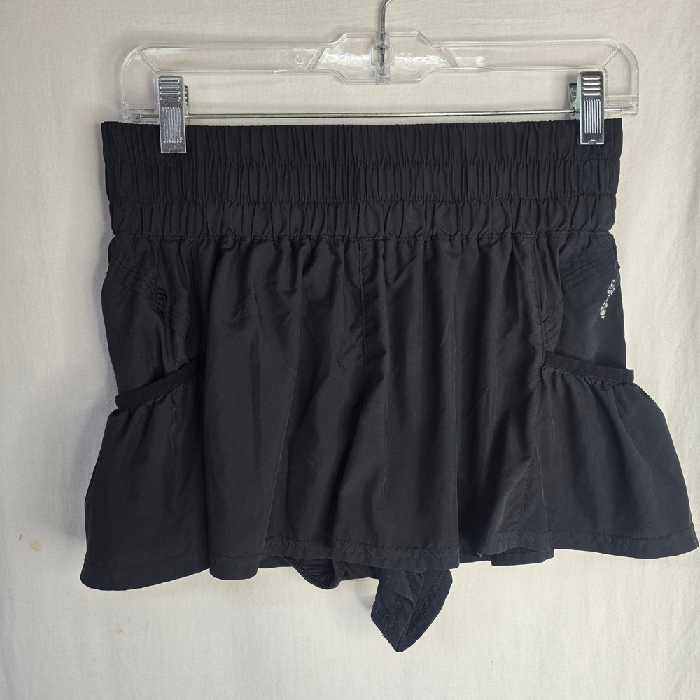 Free People FP Movement Get Your Flirt On Shorts Women Small Black Nylon Ruffle